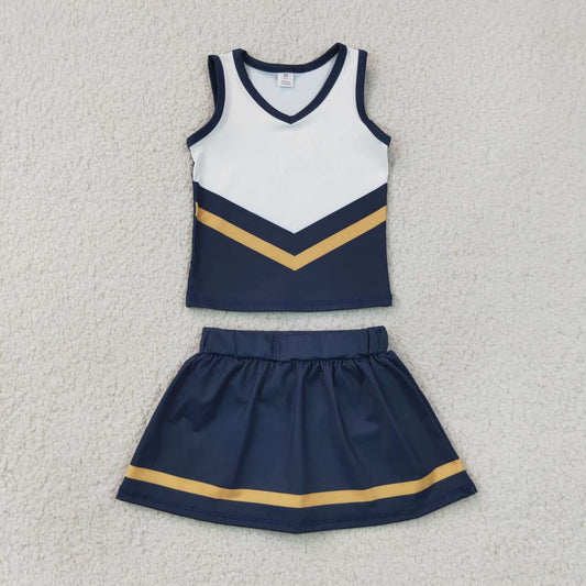 GSD4189 Teams Navy Gold Active Tank Top + Skort Girls Yoga Clothes Set