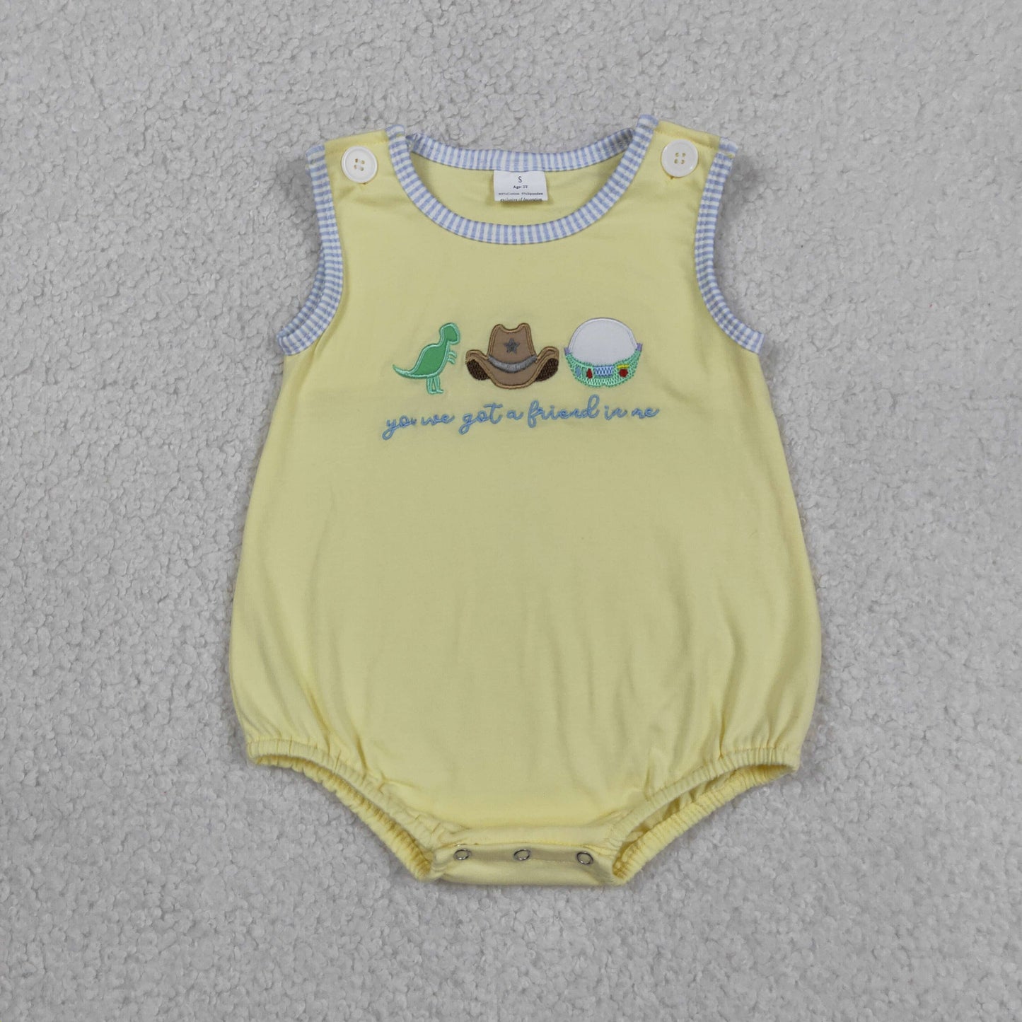 Embroidery Dino Hat Cartoon Toy Print Baby Boys Summer Button Romper