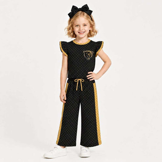 (Custom Design Preorder MOQ 5) Teams Panthers Black Top Dots Straight Pants Girls Clothes Set