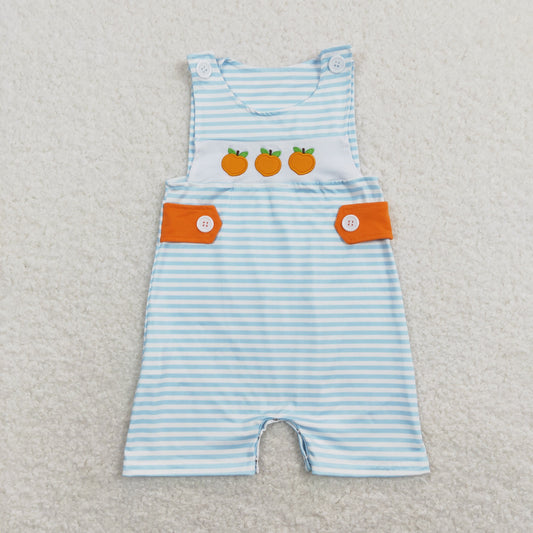 SR0738 Peach Embroidery Stripes Baby Boys Summer Romper