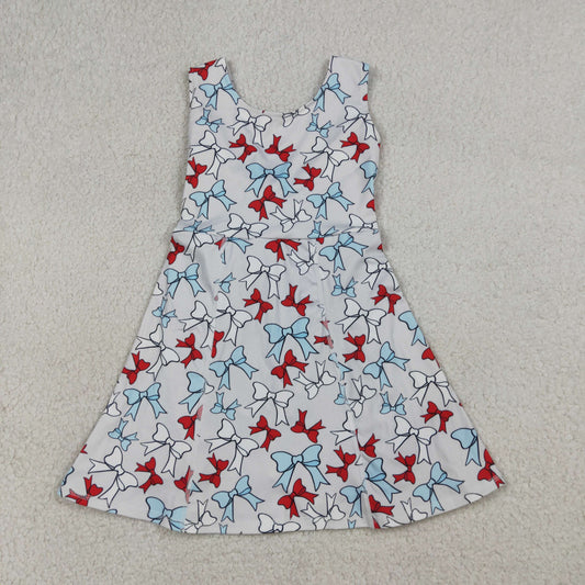 Baby Girls July 4th Red Blue Bow USA  Sleeveless Active Dress