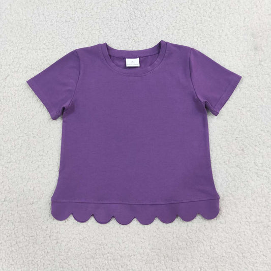 GT1776 Purple Cotton Girls Scallop Edge Short Sleeve T-shirts Top