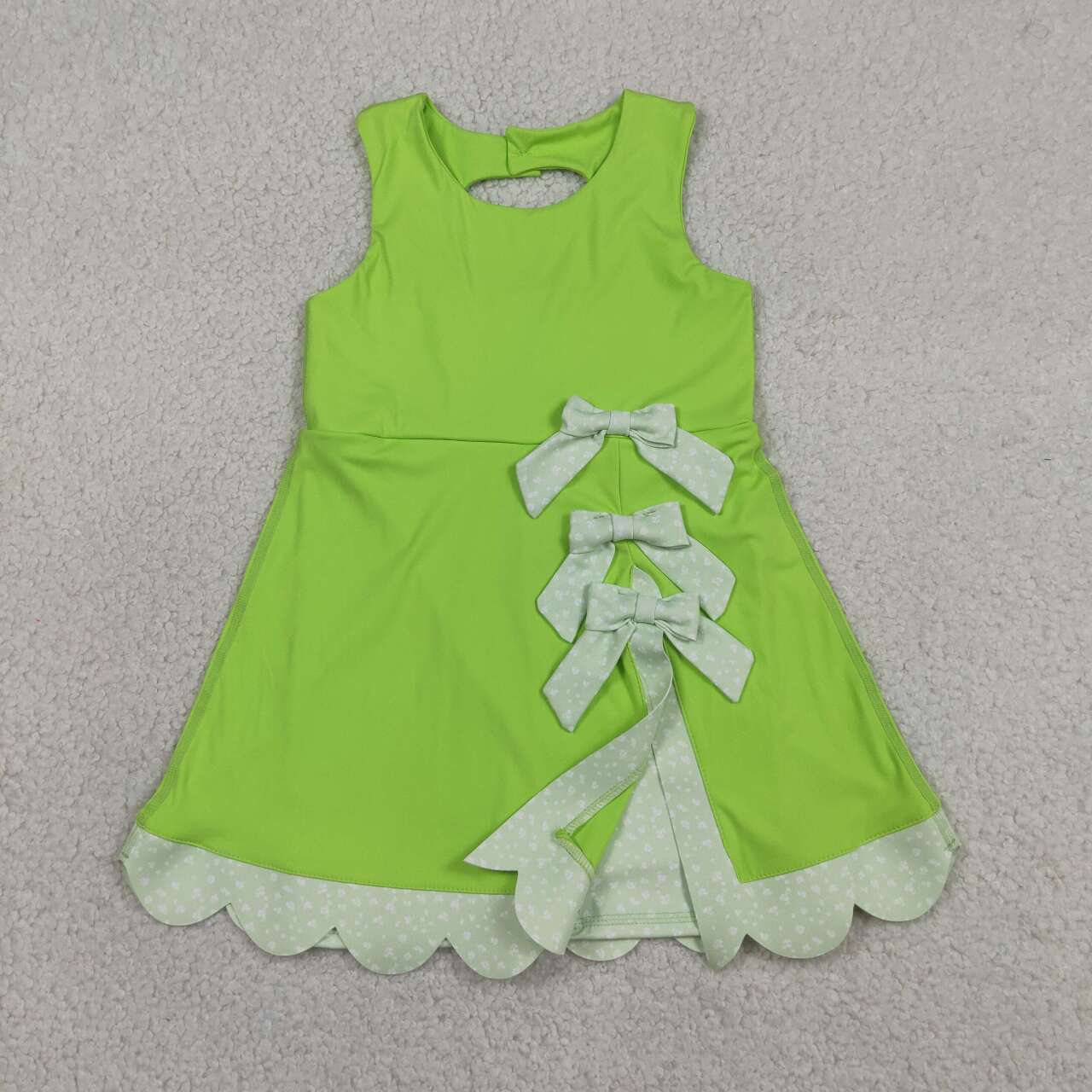 Lime Color Girls Summer Bows Scallop Yoga Dress