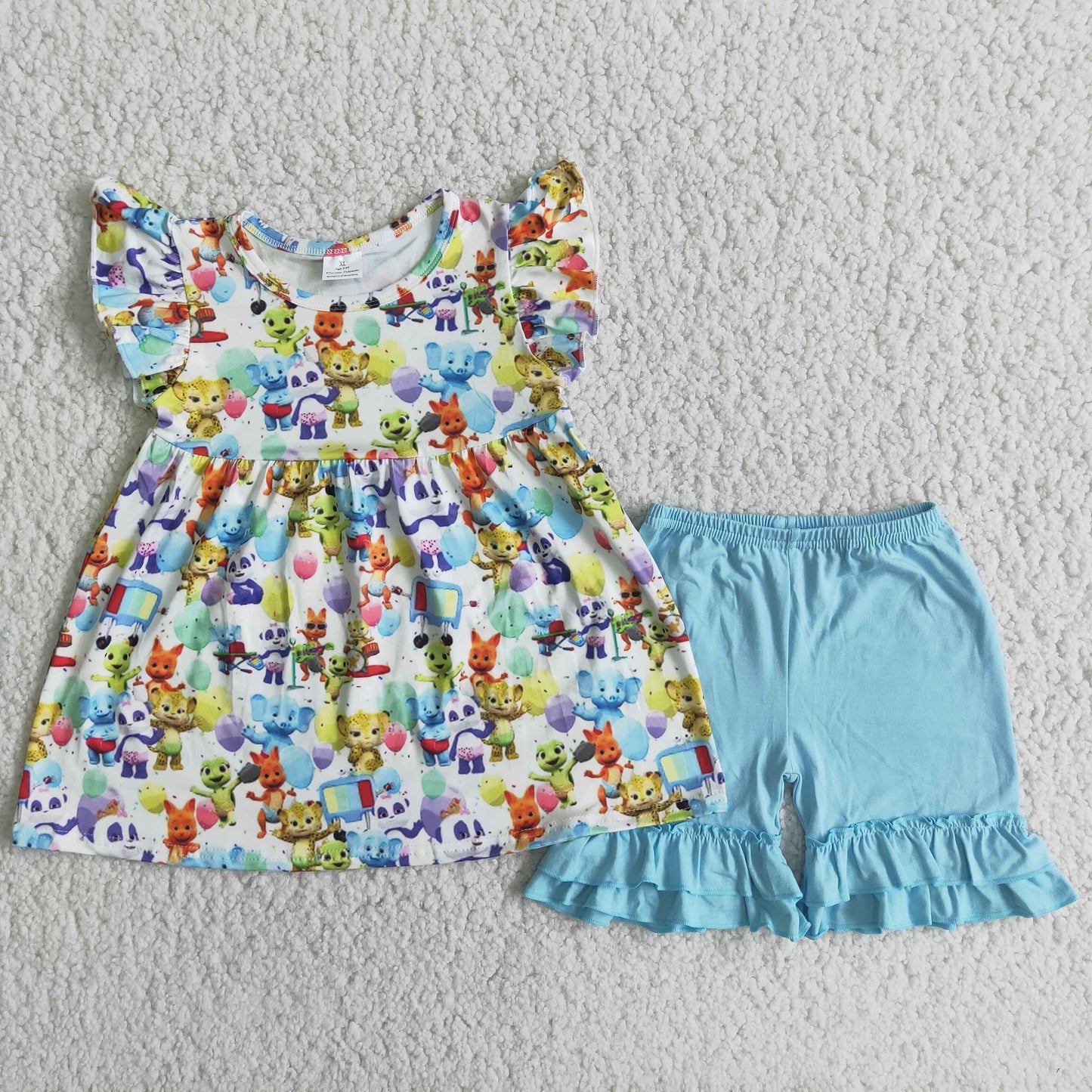 (Promotion)D7-27 Panda Flutter sleeve ruffles shorts girls summer outfits
