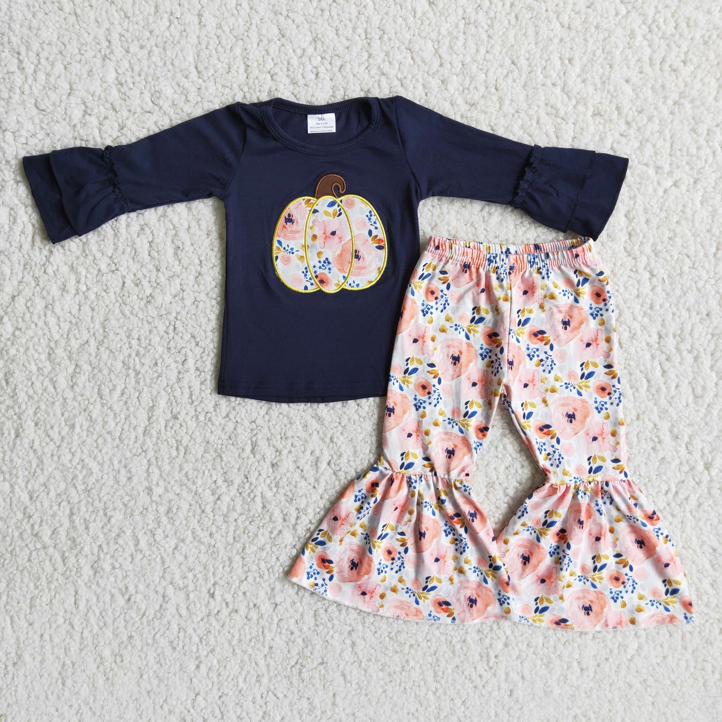 Long sleeve bell bottom pants pumpkin embroideried outfits  6 A9-15