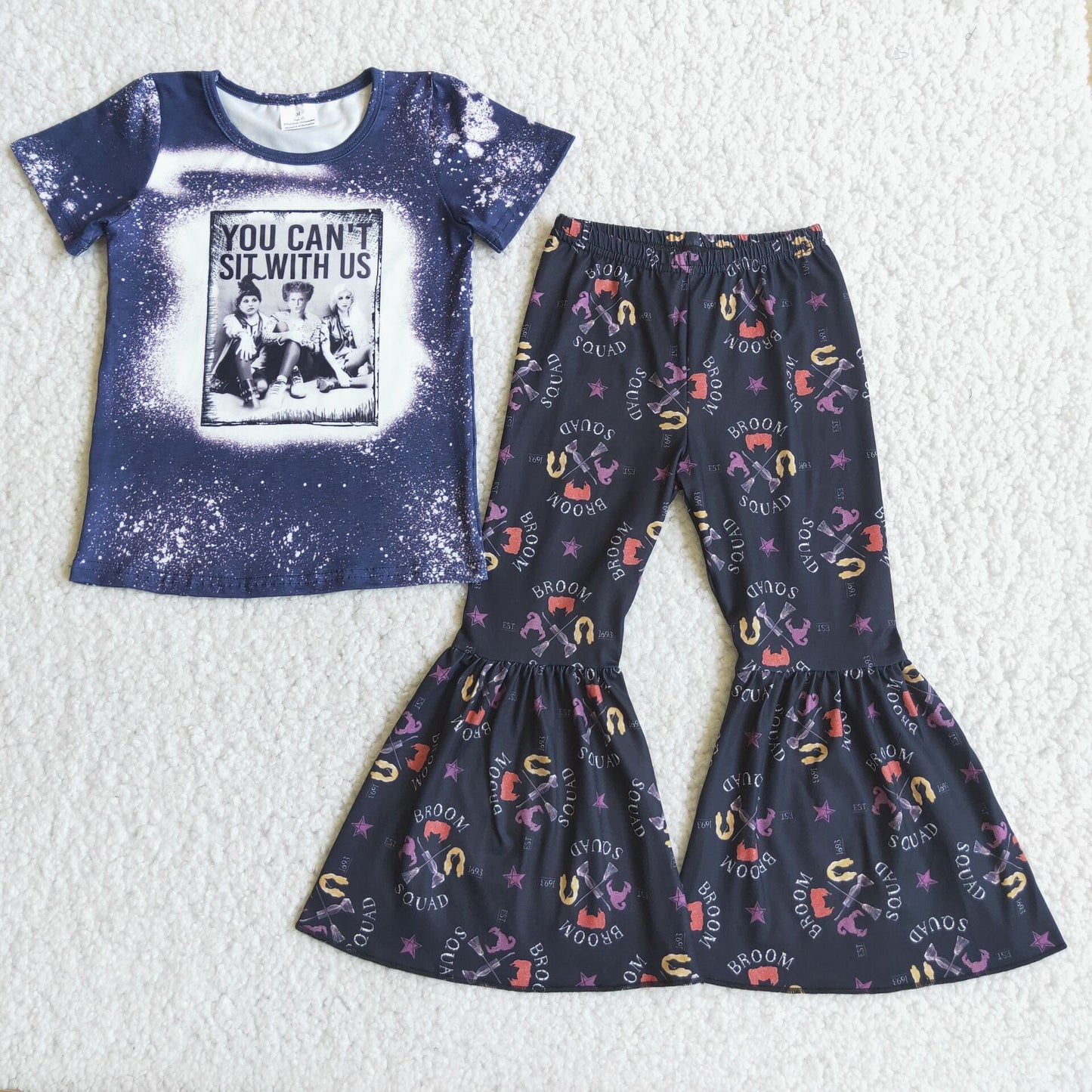 (Promotion) C2-11 Cartoon Witch Top Bell Pants Girls Halloween Clothes Set
