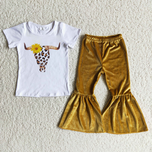 (Promotion) Short sleeve bell velvet pants outfits  D2-11
