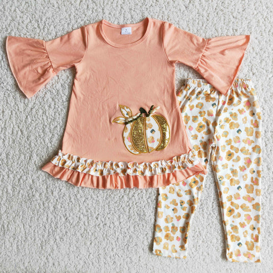 Short sleeve legging pants pumpkin embroideried outfits      6 A9-30