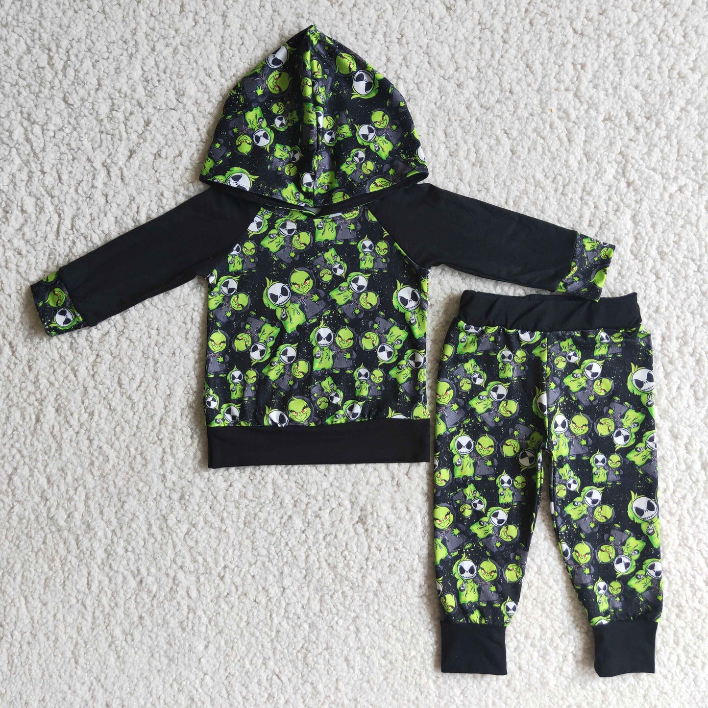 (Promotion) 6 A15-14 Green Frog Hoodie Top Pants Boy's Halloween & Christmas Clothes Set