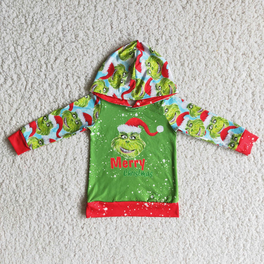 (Promotion)6 A19-19 Merry Christmas Green Frog Kids Hoodie Top