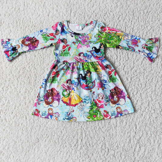 (Promotion)6 A16-17  Cartoon Princess Girls Christmas Knee Length Dress