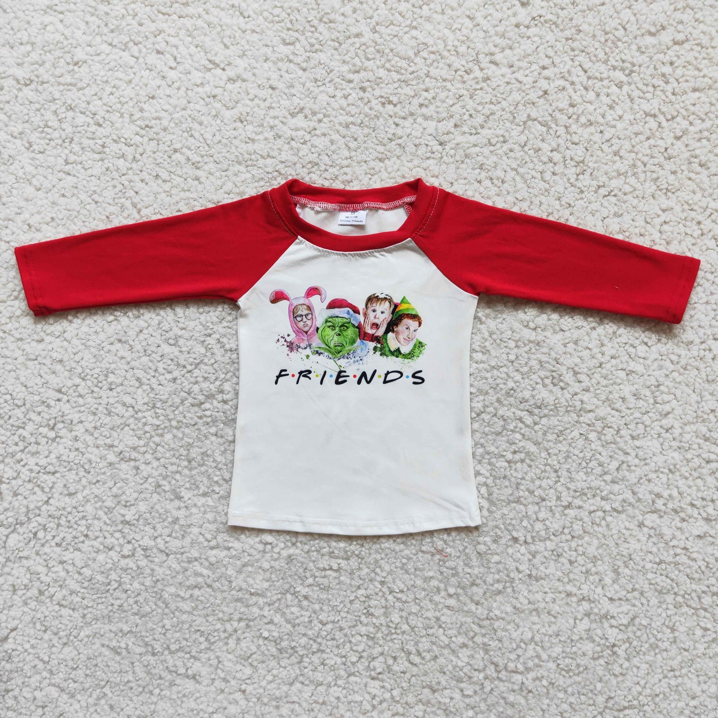 (Promotion) 6 B10-22 Movie Character Friends Print Boys Christmas Raglan Sleeve Tee Shirts Top