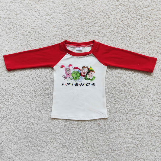(Promotion) 6 B10-22 Movie Character Friends Print Boys Christmas Raglan Sleeve Tee Shirts Top