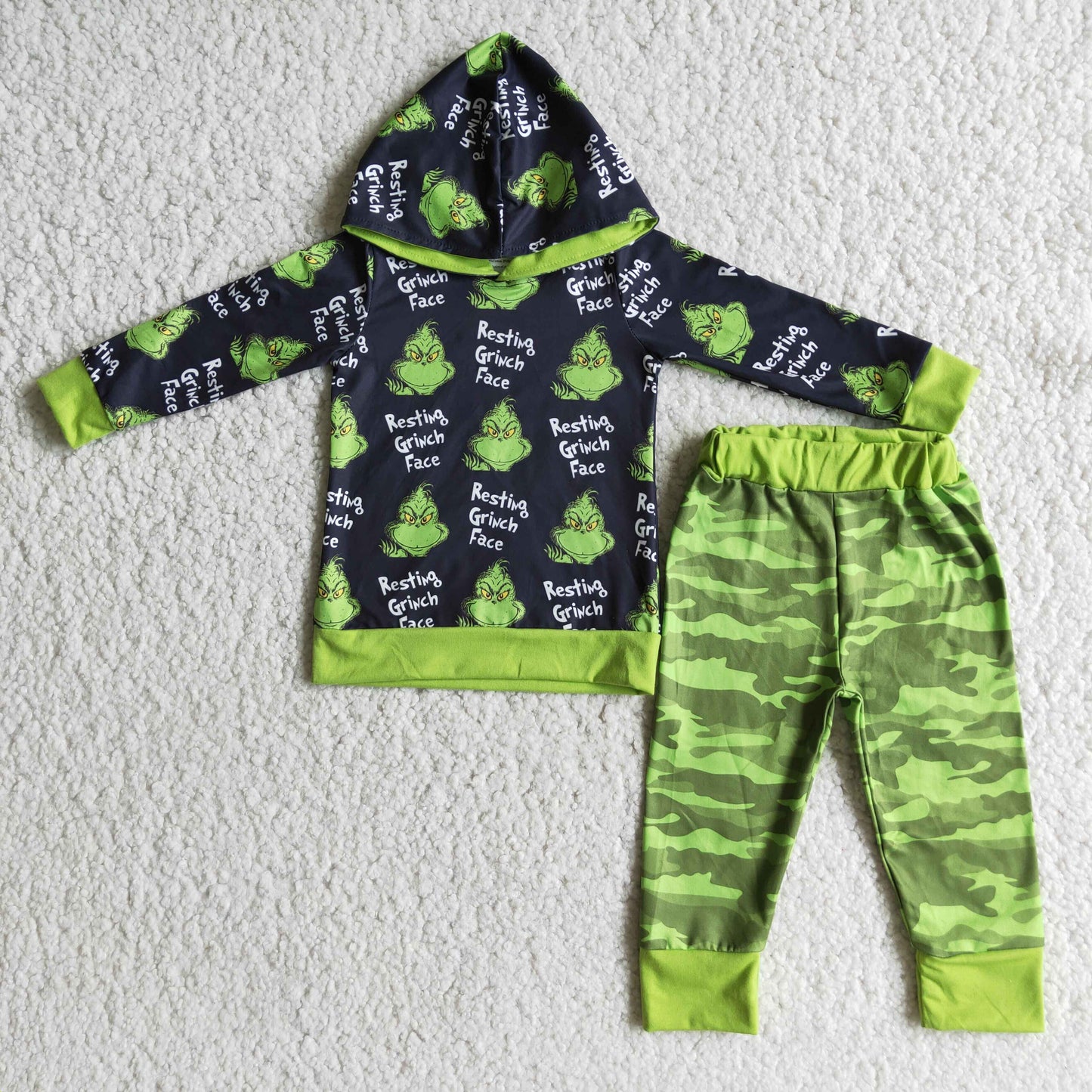 (Promotion)6 A6-26 Green Frog Hoodie Top Camo Pants Boys Christmas Clothes Set