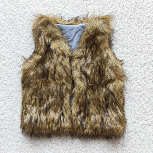 6 A21-4  Brown Faux Fur Girls Winter Vest Top