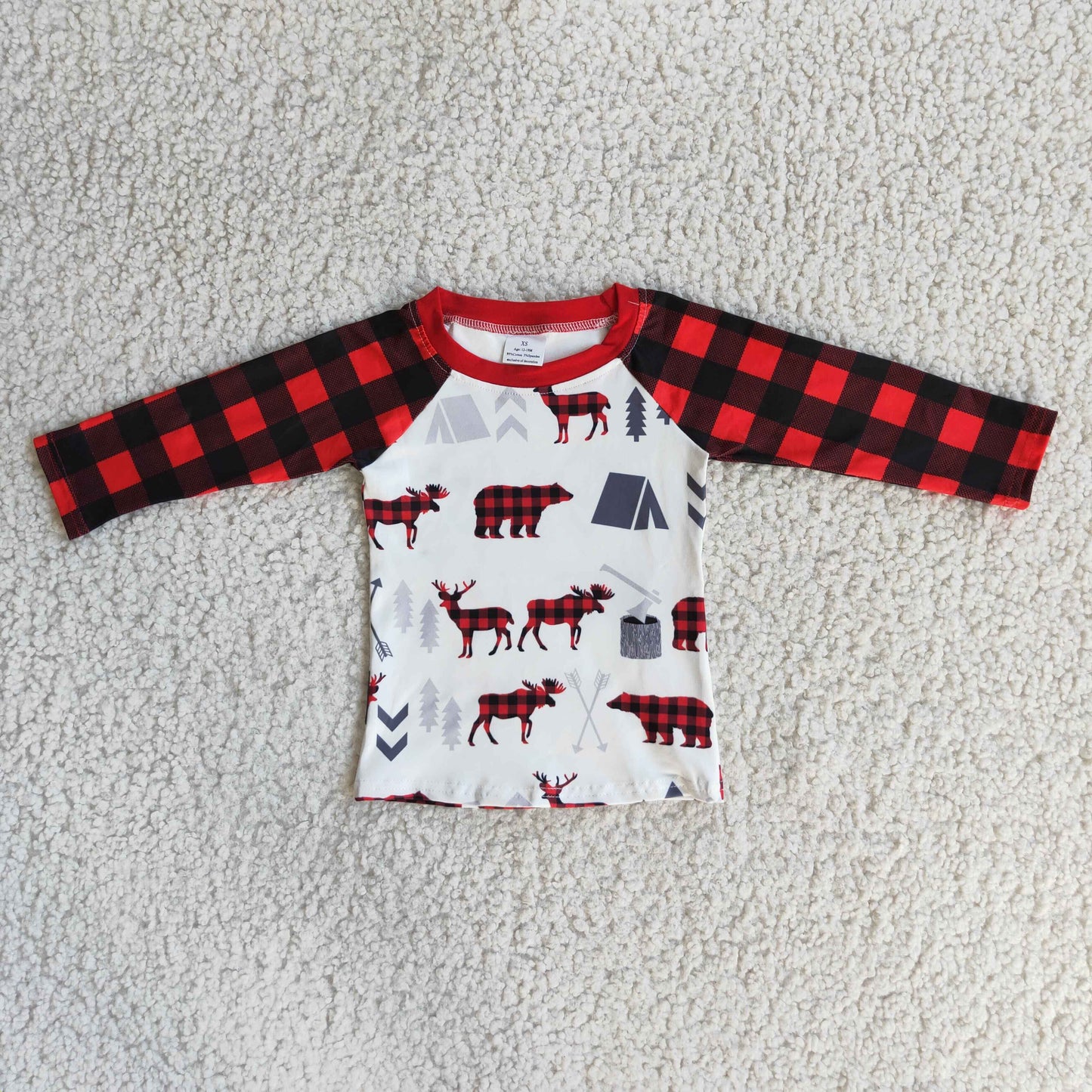 (Promotion) 6 A33-1 Moose Print Boys Christmas Raglan Sleeve Tee Shirts Top