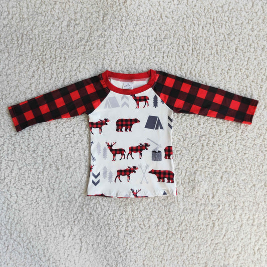 (Promotion) 6 A33-1 Moose Print Boys Christmas Raglan Sleeve Tee Shirts Top