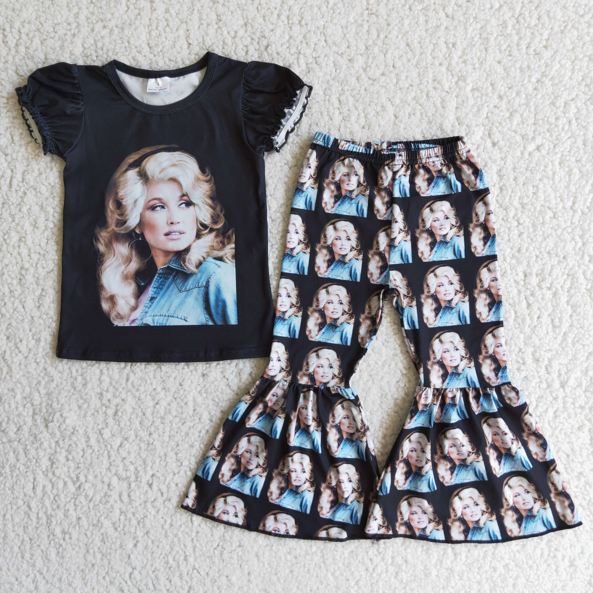 (Promotion)Dolly Short Sleeve Top Bell Bottom Pants Girls Outfits   D3-3