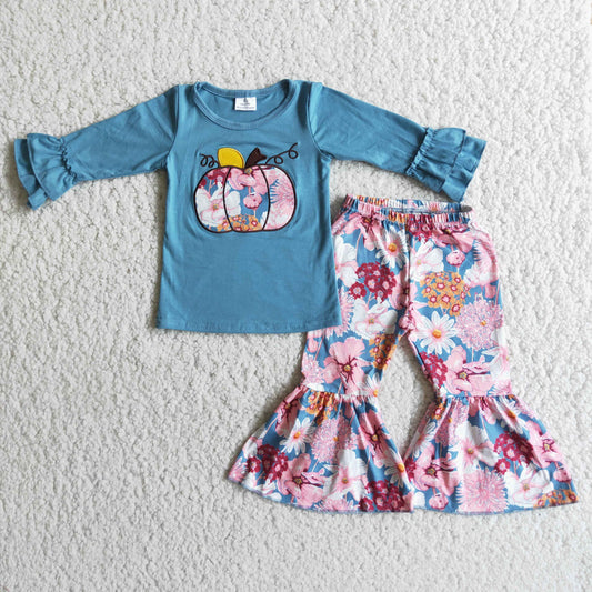 6 C8-39 Long sleeve bell bottom pants pumpkin embroideried outfits