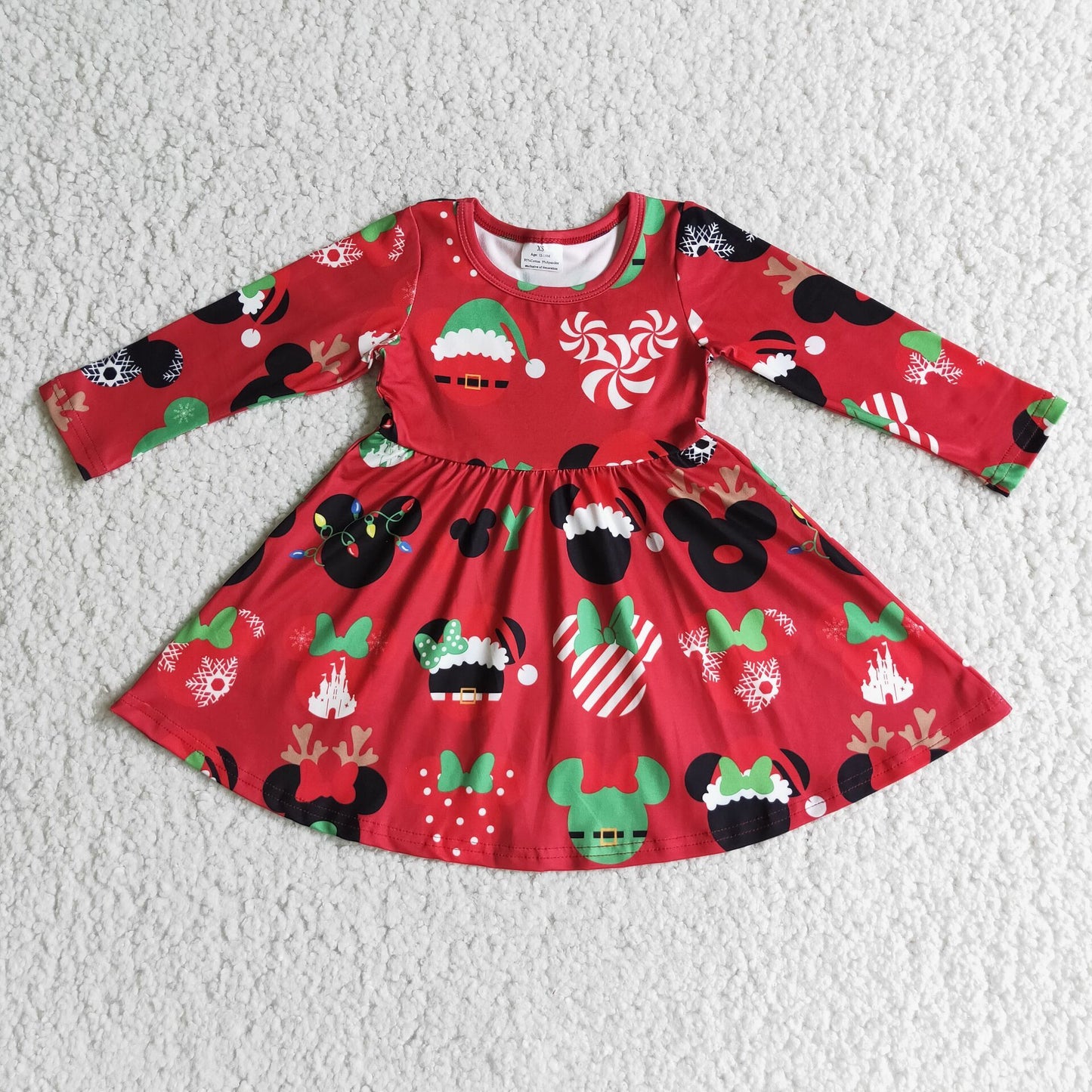 (Promotion)6 A11-4 Red Cartoon Mouse Girls Christmas Knee Length Dress