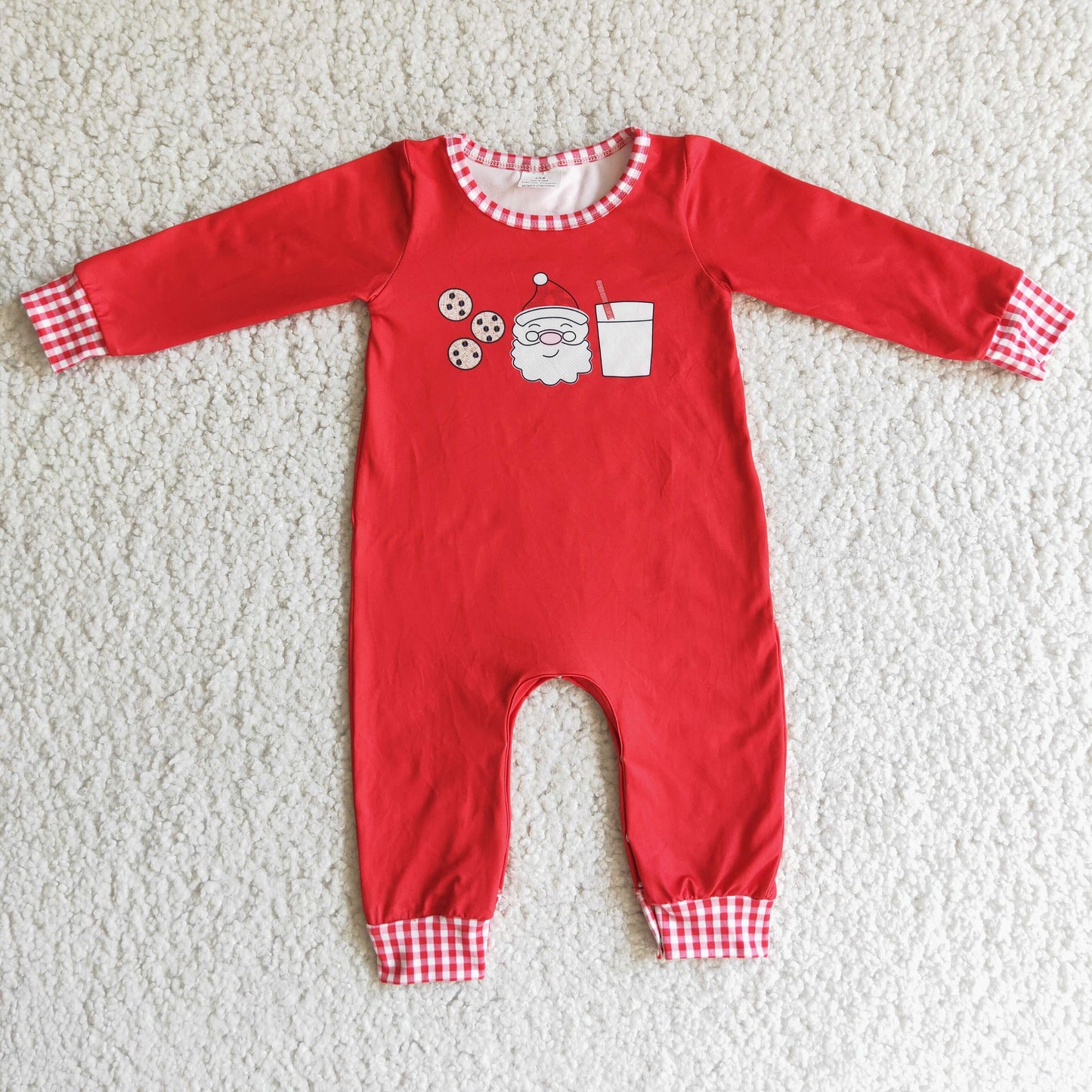 (Promotion)6 B11-27 Cookies Santa Milk Red Print Baby Boys Christmas Romper