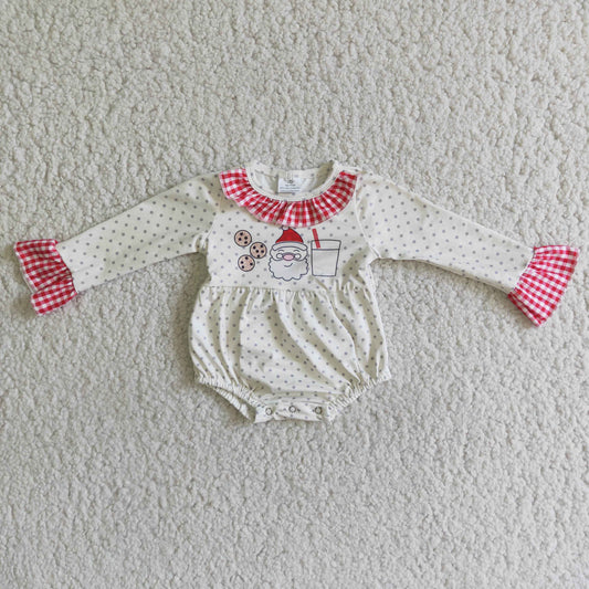 (Promotion)6 A18-12 Santa Milk Grey Dots Print Baby Girls Christmas Romper