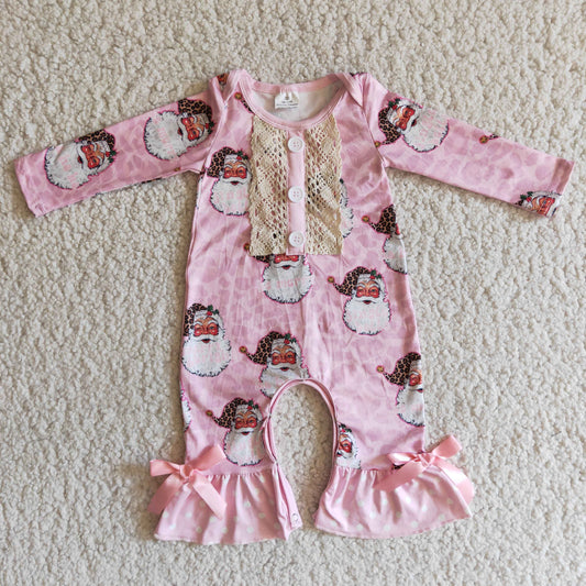 6 A7-5 Santa Leopard Print Girls Christmas Ruffle Romper