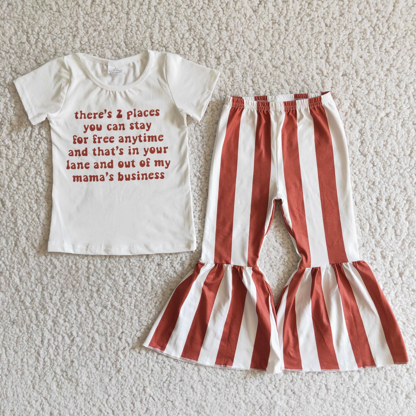 Short sleeve stripes bell bottom pants outfits 	 E4-4