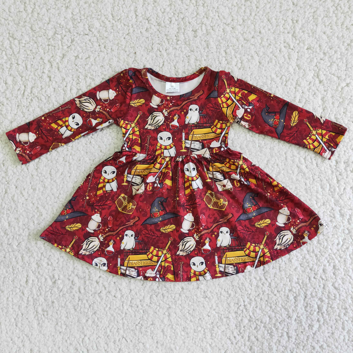 (Promotion)Cartoon Magic Print Girls Long Sleeve Knee Length Dress   6 A6-4