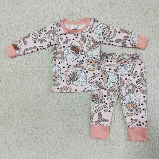 (Promotion)6 A19-14 Pink Santa Candy Cane Girls Christmas Pajamas Outfits