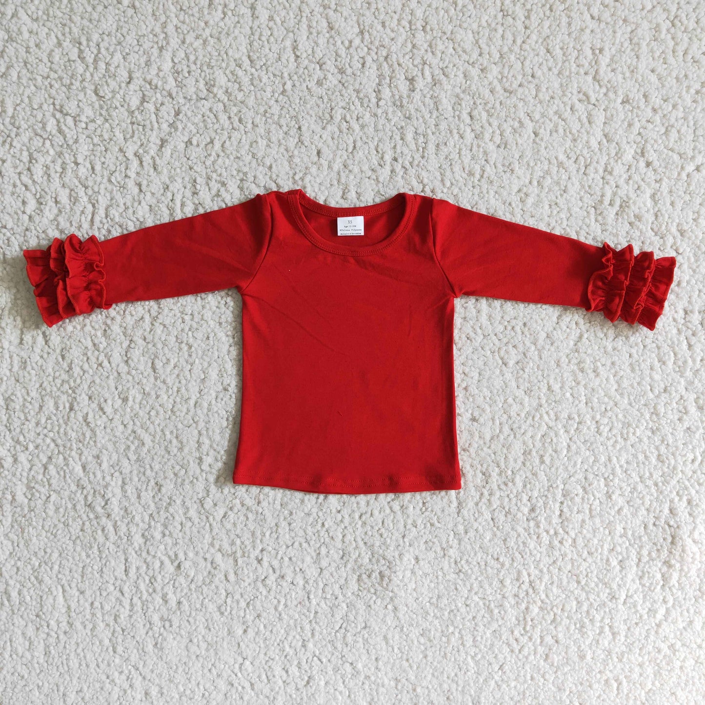 Long sleeve RED cotton top for girls   	 6 A2-1