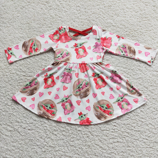 (Promotion)6 A2-4 Cartoon Characters Hearts Print Girls Valentine's Day Dress