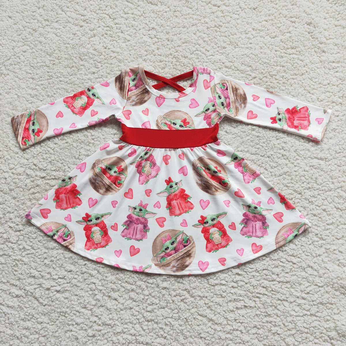 (Promotion)6 A2-4 Cartoon Characters Hearts Print Girls Valentine's Day Dress