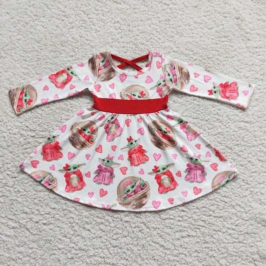 (Promotion)6 A2-4 Cartoon Characters Hearts Print Girls Valentine's Day Dress