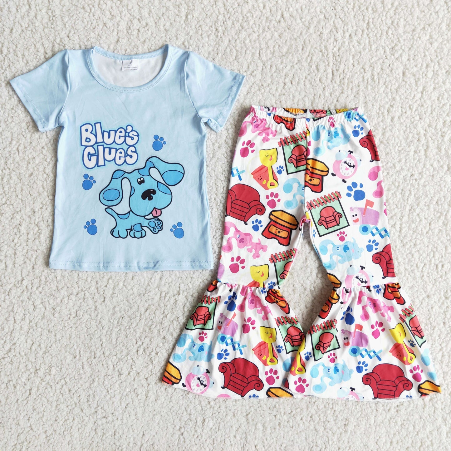 (Promotion)Cartoon Short sleeve bell bottom pants outfits    E8-5