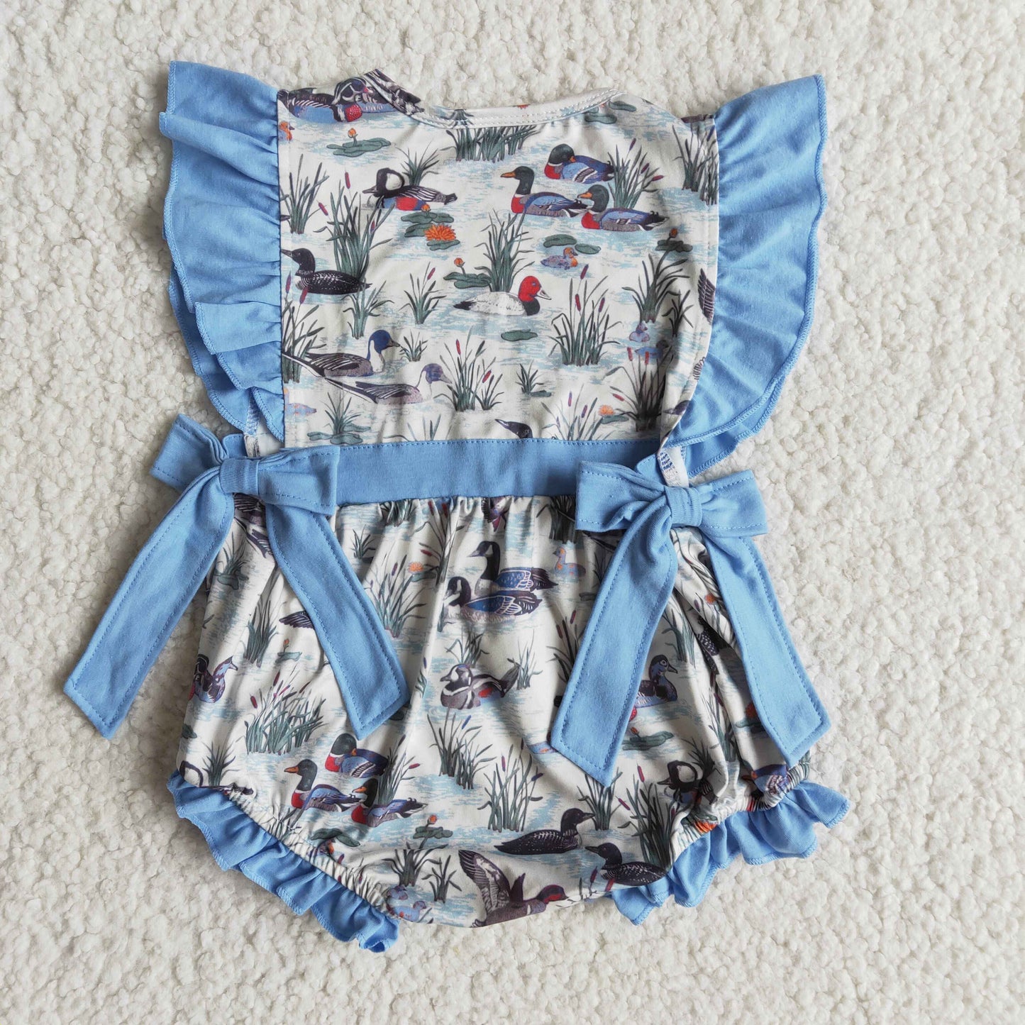 Baby girls duck blue bows summer romper  E7-12