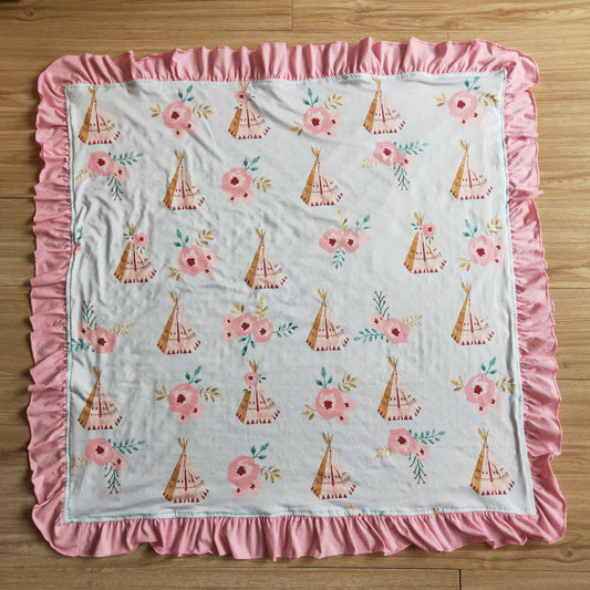 Pink flower print blanket  6 A30-5