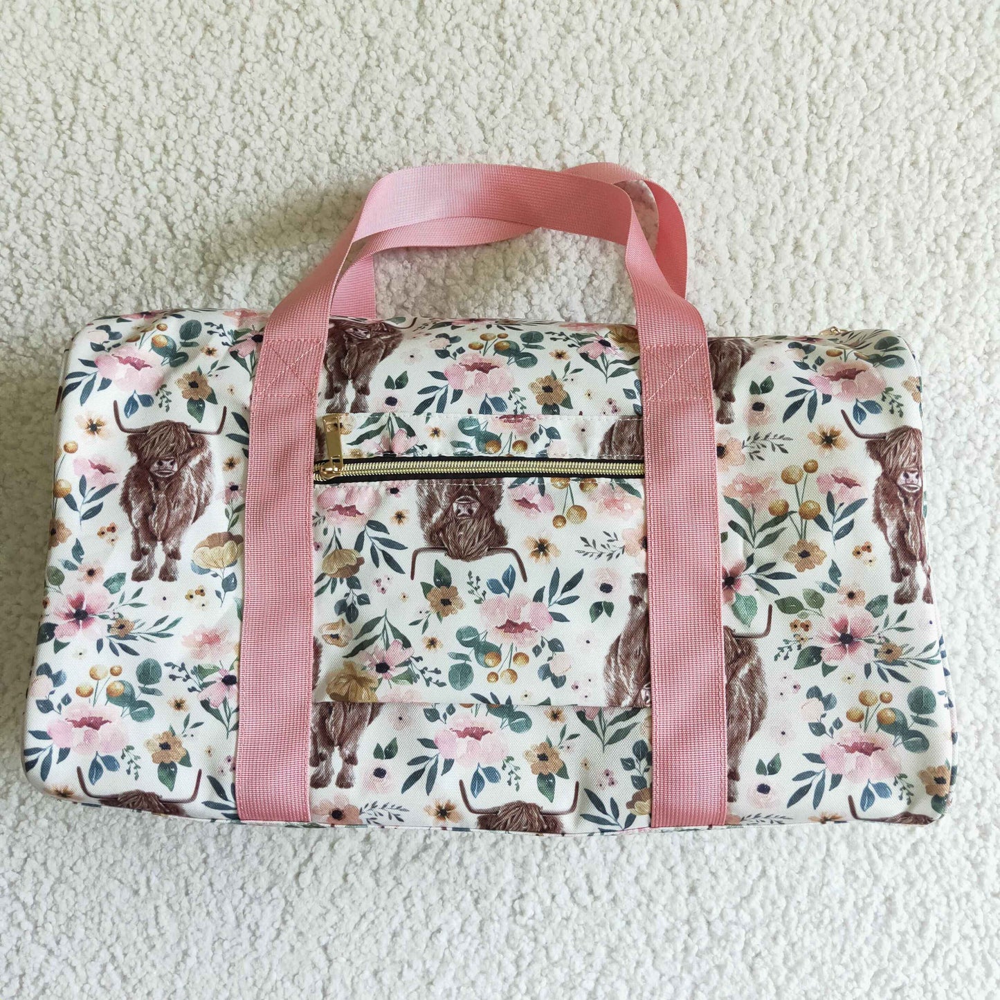 Gym floral highland cow print bag     BA0008 Overnight Bags