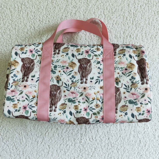 Gym floral highland cow print bag     BA0008 Overnight Bags