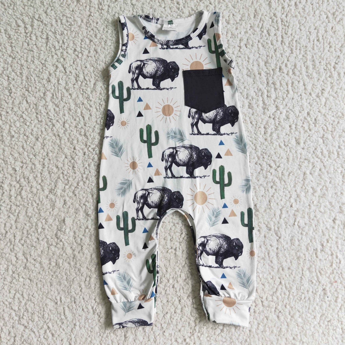 Baby boys sleeveless bull western summer romper   SR0071