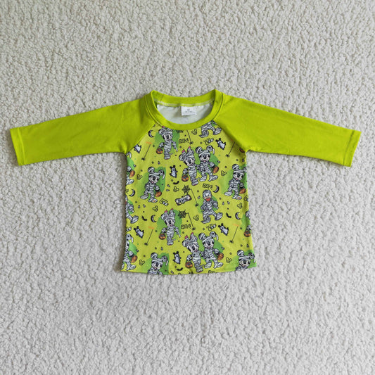 BT0032 Cartoon Mouse Green Print Boys Halloween Tee Shirts Top