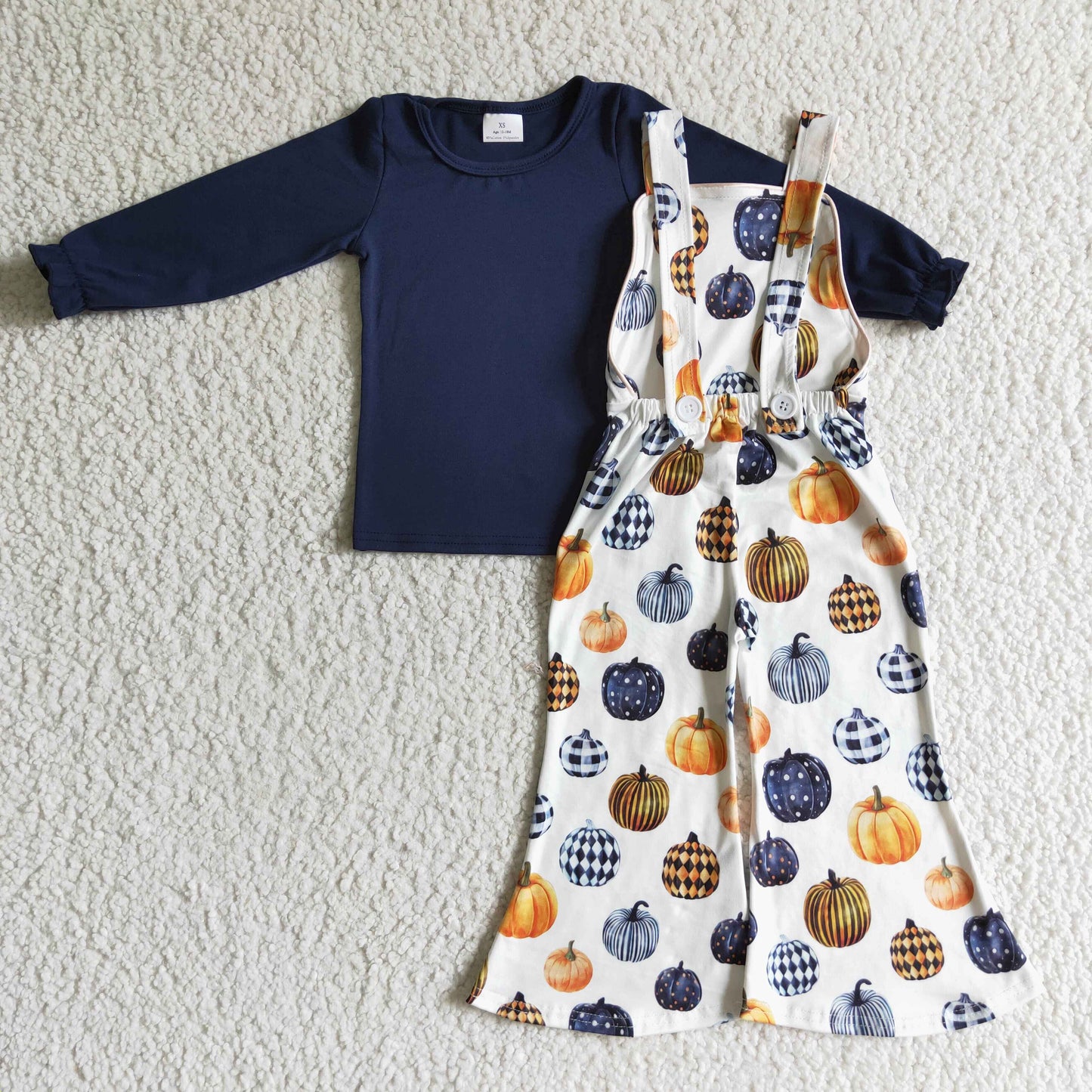 Girls fall pumpkin overall outfits    GLP0183