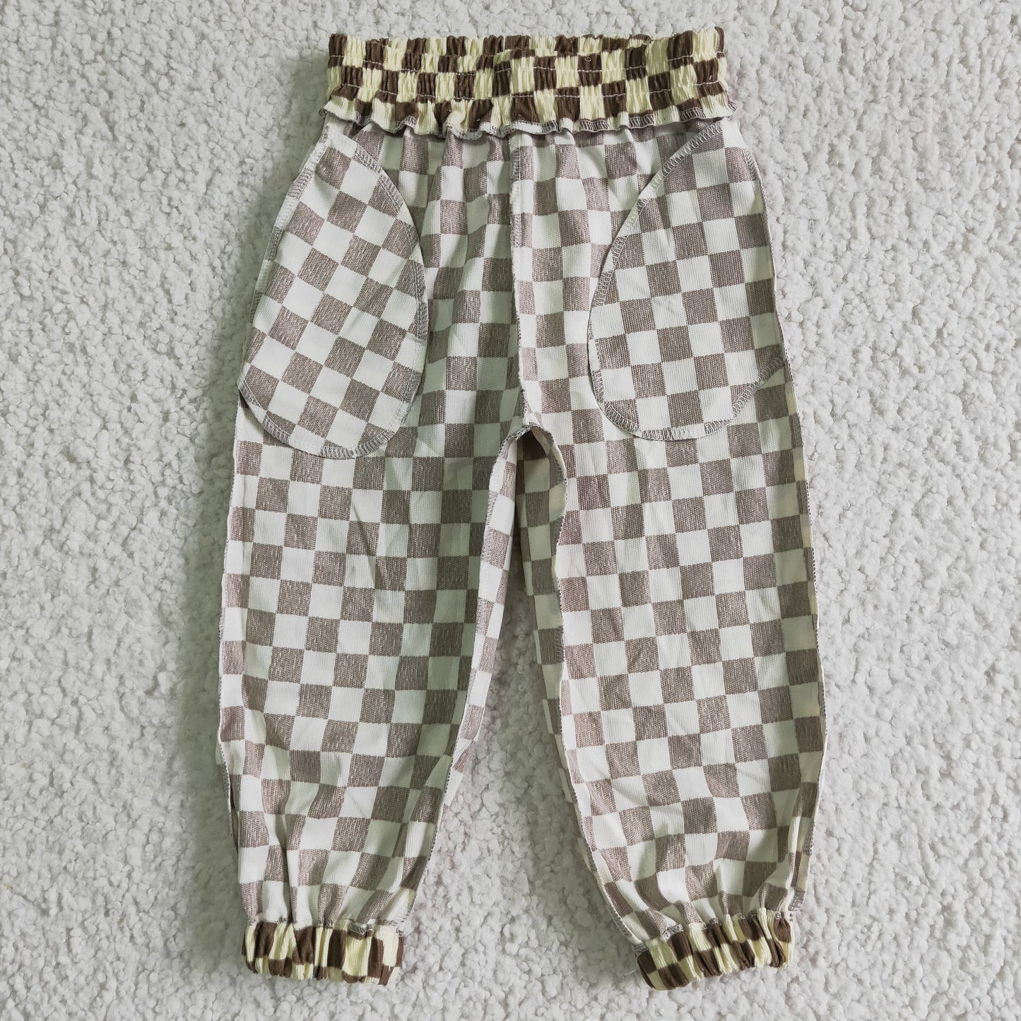 Kids cotton checkerboard print pants  P0021