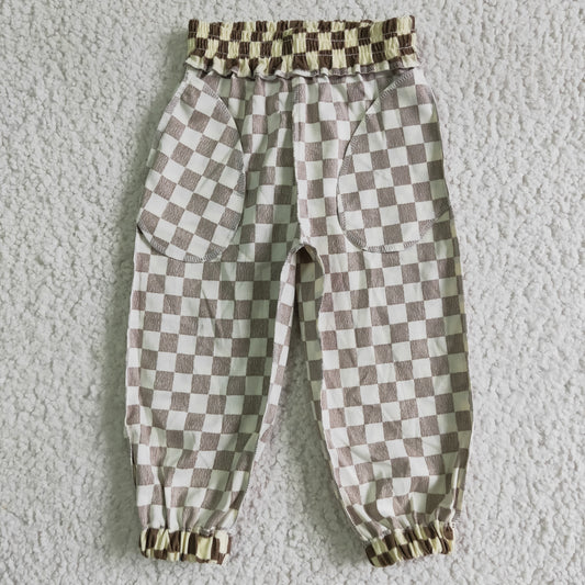 Kids cotton checkerboard print pants  P0021