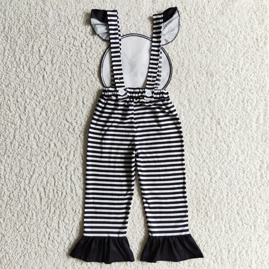 GLP0310 White Top Nightmar* Embroidery Stripes Print Overall Girls Halloween Clothes Set