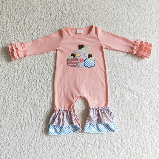 Girls fall pumpkin embroidery romper      LR0152
