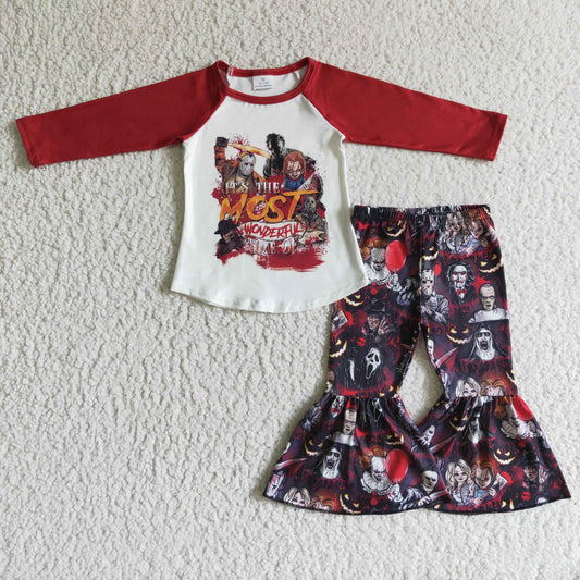 GLP0118 Cartoon Film Characters Print Bell Pants Girls Halloween Clothes Set