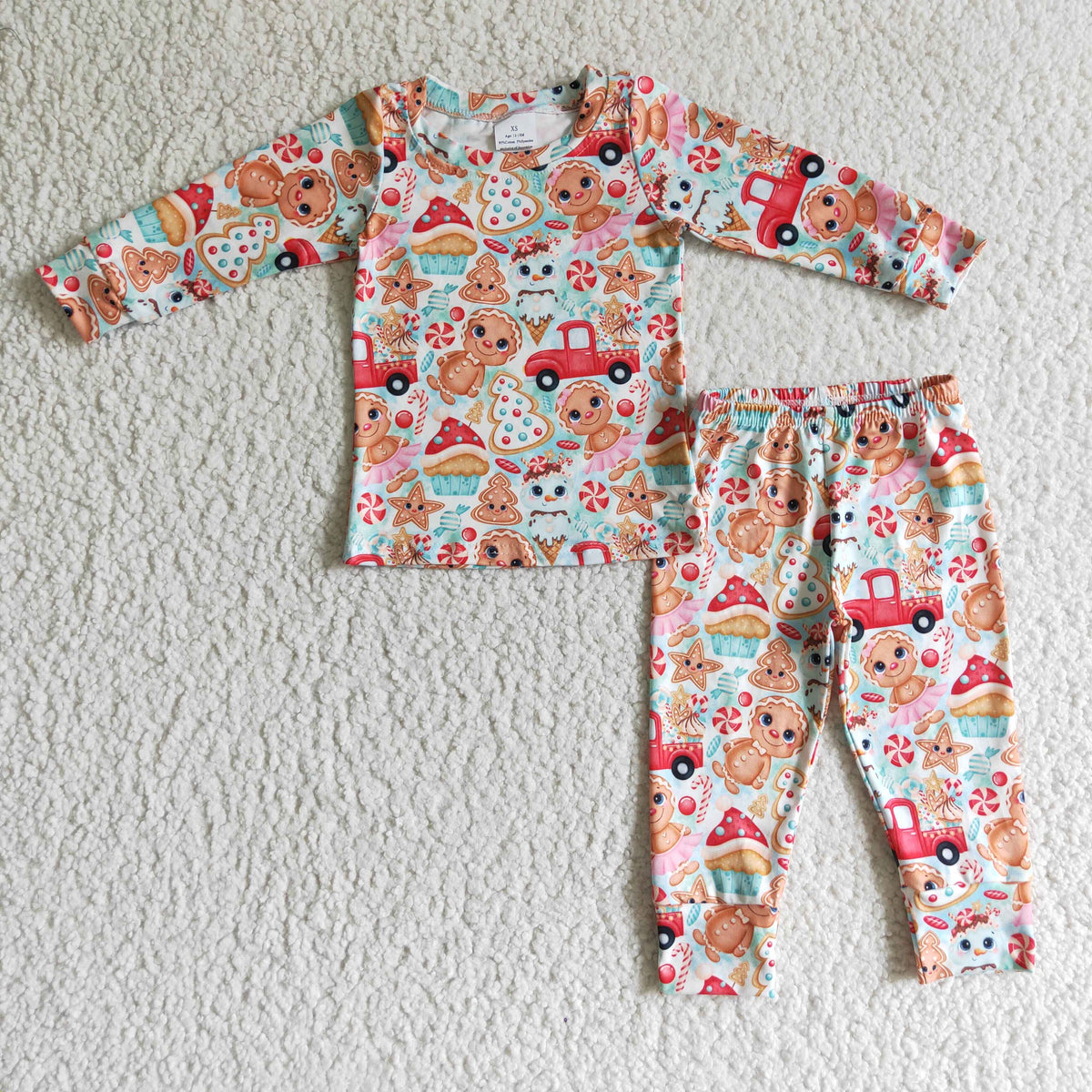 BLP0092 Gingerbread Cake Candy Print Kids Christmas Pajamas Clothes Set