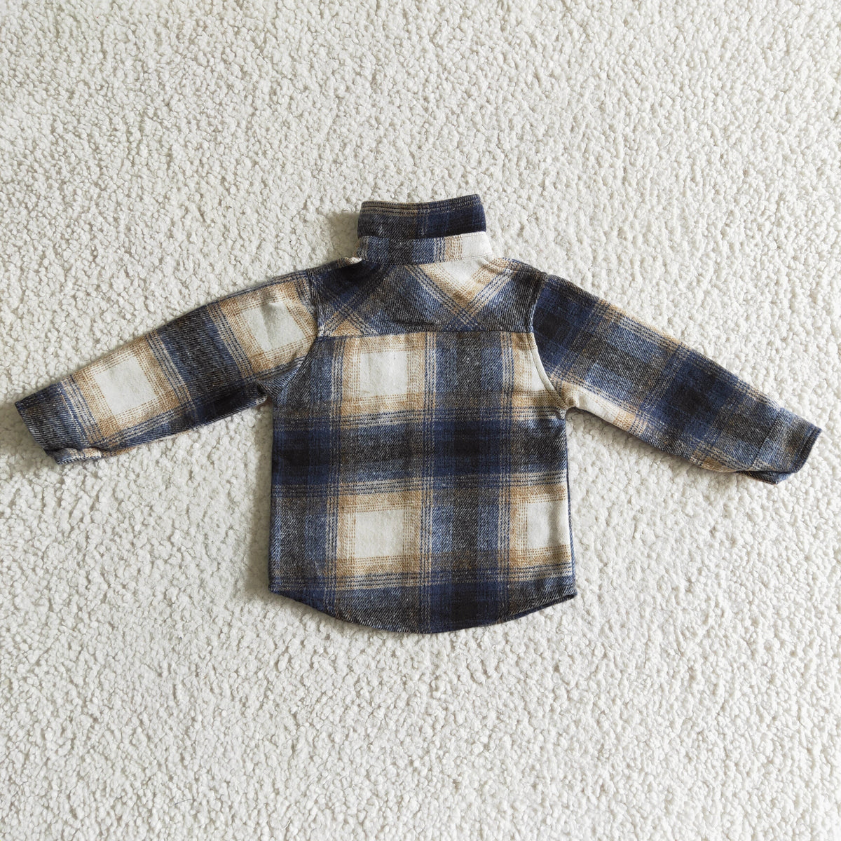 BT0117 Navy Checkered Print Boys Fall Cotton Pockets Tee Shirts Top