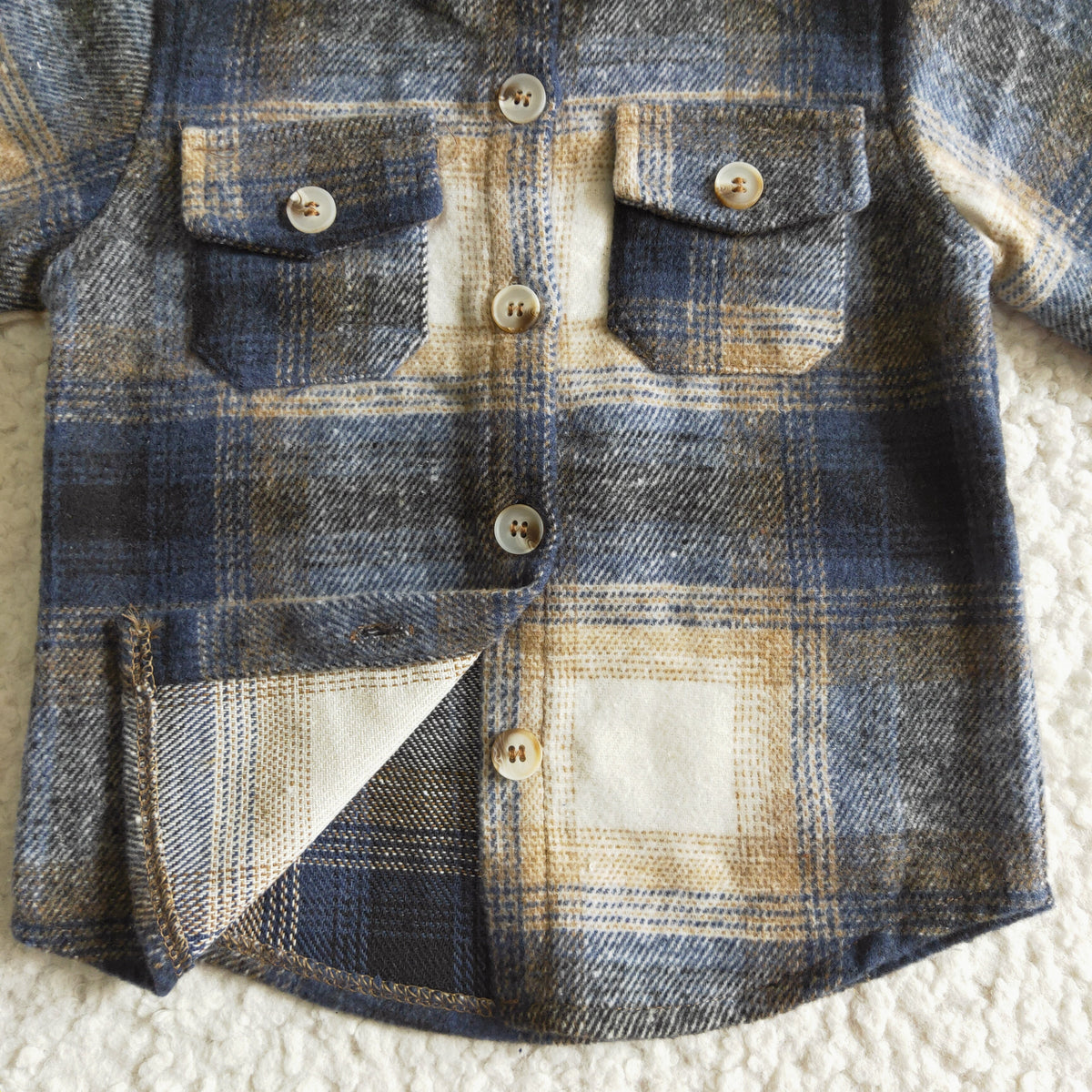 BT0117 Navy Checkered Print Boys Fall Cotton Pockets Tee Shirts Top